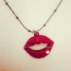 Red lip kiss Betsey Johnson necklace vintage Marilyn Monroe dollbaby retro sexy
